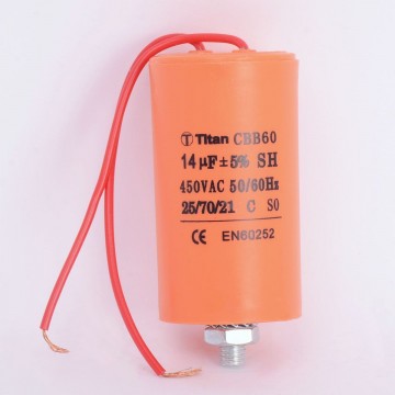 Конденсатор 14 мкф 450VAC CBB60G гибкие выводы+болт (019375)