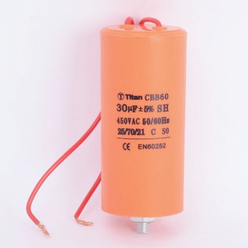 Конденсатор 30 мкф 450VAC CBB60G гибкие выводы+болт (019378)