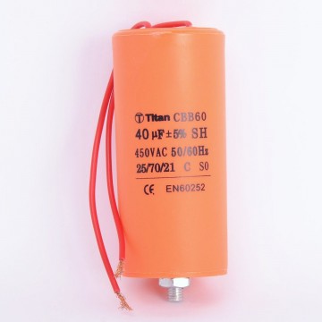 Конденсатор 40 мкф 450VAC CBB60G гибкие выводы+болт (019380)
