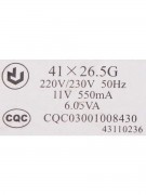Трансформатор 41x26.5G 11V 550mA CQC03001008430 (022561) Трансформатор 41x26.5G 11V 550mA CQC03001008430 (022561)