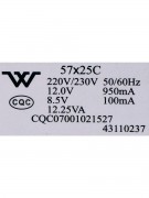 Трансформатор 12V 950mA 8.5V 100mA 57x25c (022560)