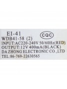 Трансформатор WDB41-58(2) 220V/12V 400mA (022040)