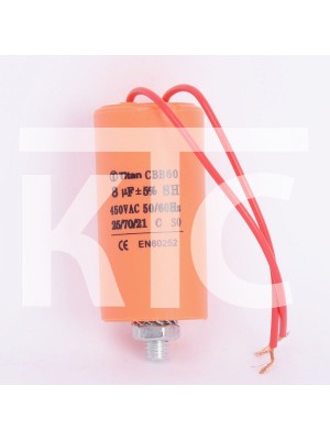 Конденсатор 8 мкф 450VAC CBB60G гибкие выводы+болт (019372)