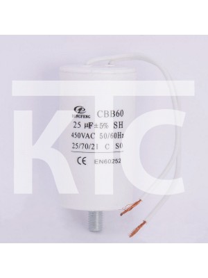 Конденсатор 25 мкф 450VAC CBB60G гибкие выводы+болт (019377)