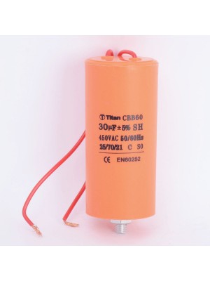 Конденсатор 30 мкф 450VAC CBB60G гибкие выводы+болт (019378)
